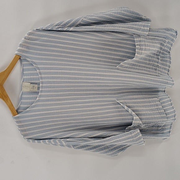 Joie pullover cotton blouse striped blue and white size 1X with front pockets - Picture 1 of 5